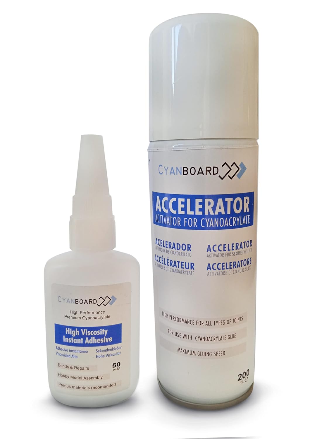 KIT Cola Cianoacrilato 50g + Activador Cyanboard 200ml - Cyanboard