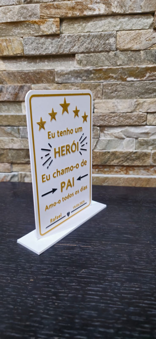 Placa Decorativa Personalizada - "Meu Pai, Meu Herói"