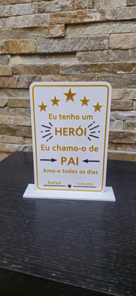 Placa Decorativa Personalizada - "Meu Pai, Meu Herói"