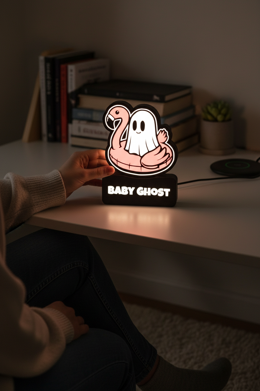 Foto UGC de luminária Baby Ghost em ambiente escuro