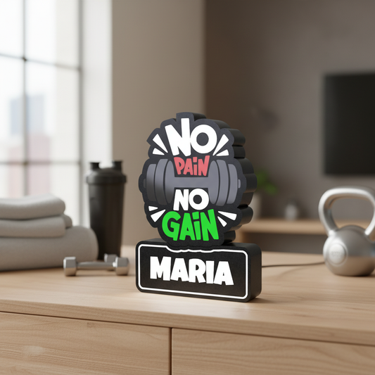 Fotografia lifestyle de luminária No Pain No Gain Maria