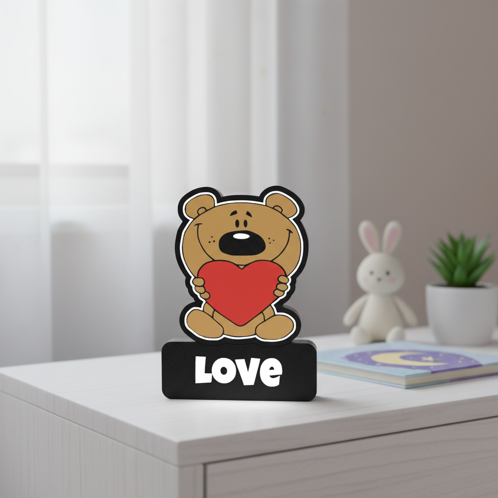 Imagem lifestyle da luminária "Love" com ursinho sorridente