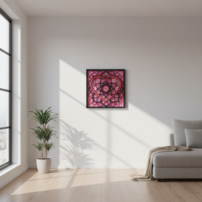 Imagem lifestyle do quadro mandala coração