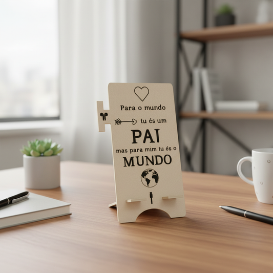Imagem lifestyle do suporte de telemóvel "Para o mundo tu és um PAI"