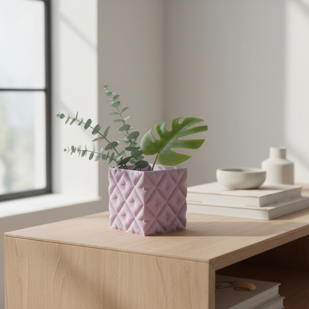 Imagem lifestyle do vaso geométrico lilás