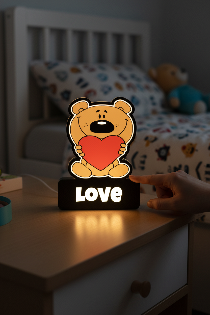 Imagem UGC da luminária "Love" com ursinho sorridente