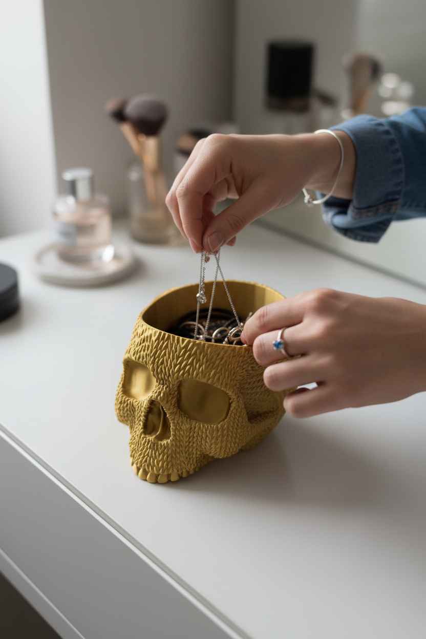 Imagem UGC do porta-objetos caveira dourada