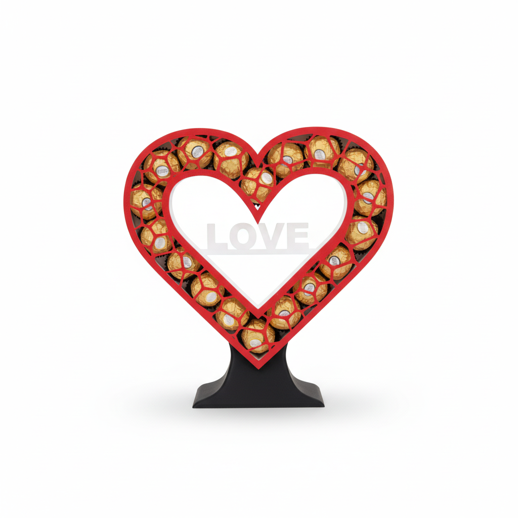 Packshot profissional do coração porta-chocolates "LOVE"