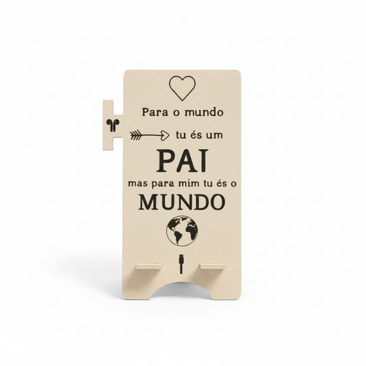 Packshot profissional do suporte de telemóvel "Para o mundo tu és um PAI"
